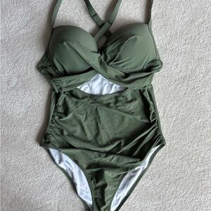 Kids Olive Green One Piece Swimsuit